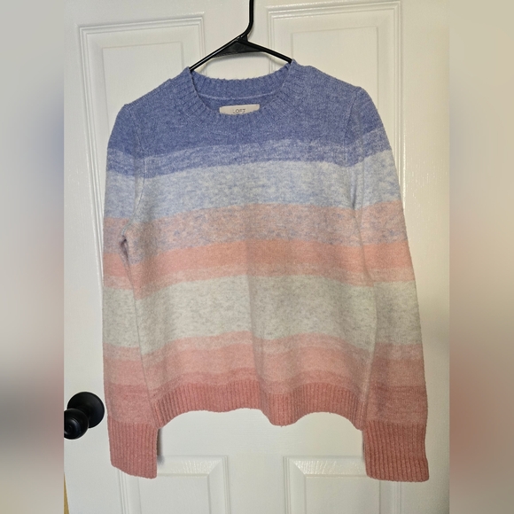 LOFT Sweaters - LOFT Pastel Striped Crewneck Sweater in Blue, Pink, Cream